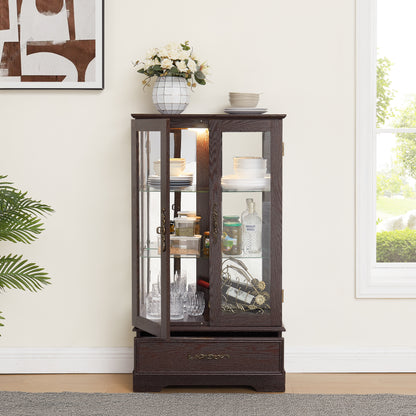 Cherry Glass Display Cabinet - 3 Shelves, Adjustable Storage for Living Room