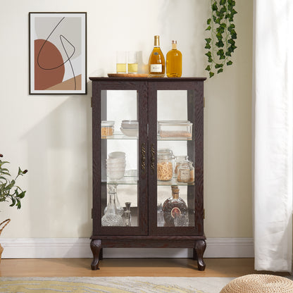 2 Door Curio Cabinet Cherry - Display Storage for Home Office