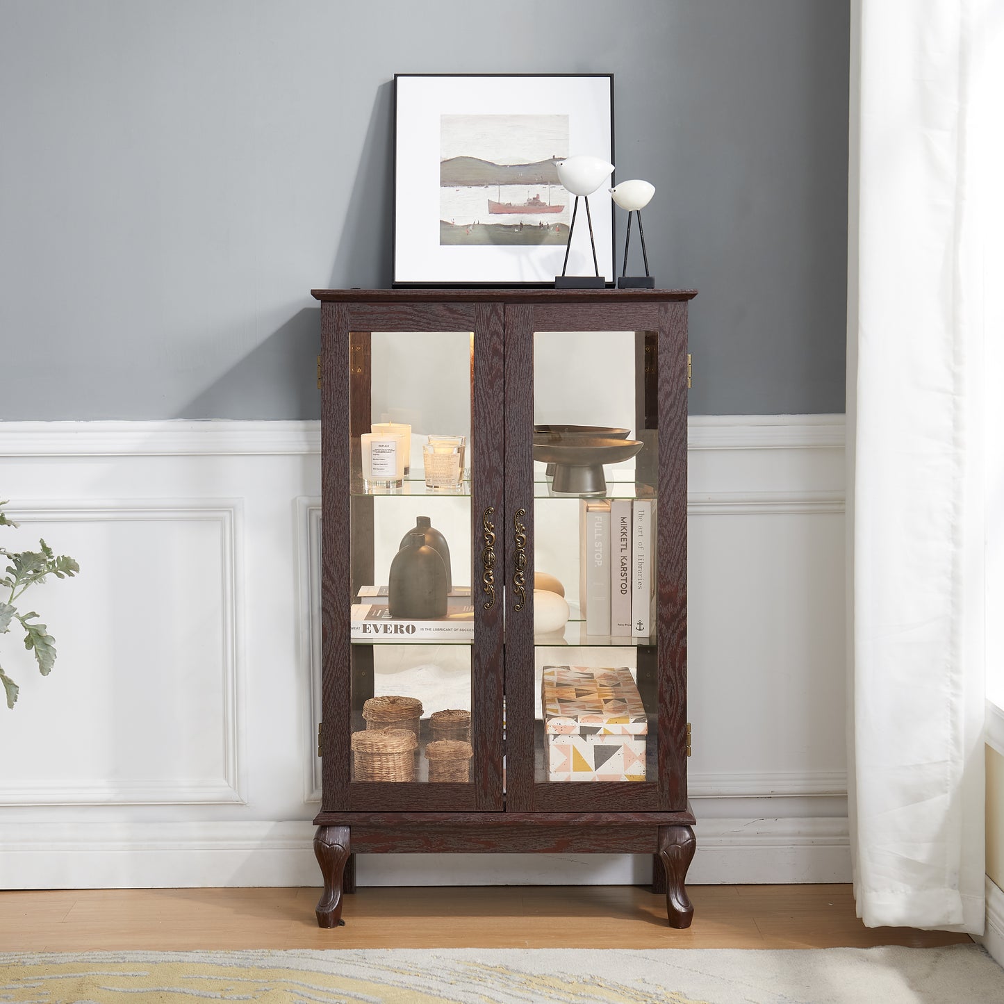 2 Door Curio Cabinet Cherry - Display Storage for Home Office