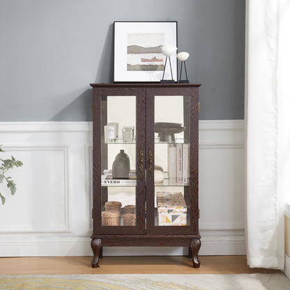 2 Door Curio Cabinet Cherry - Display Storage for Home Office