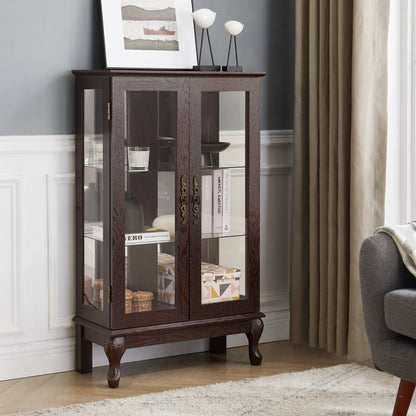 2 Door Curio Cabinet Cherry - Display Storage for Home Office