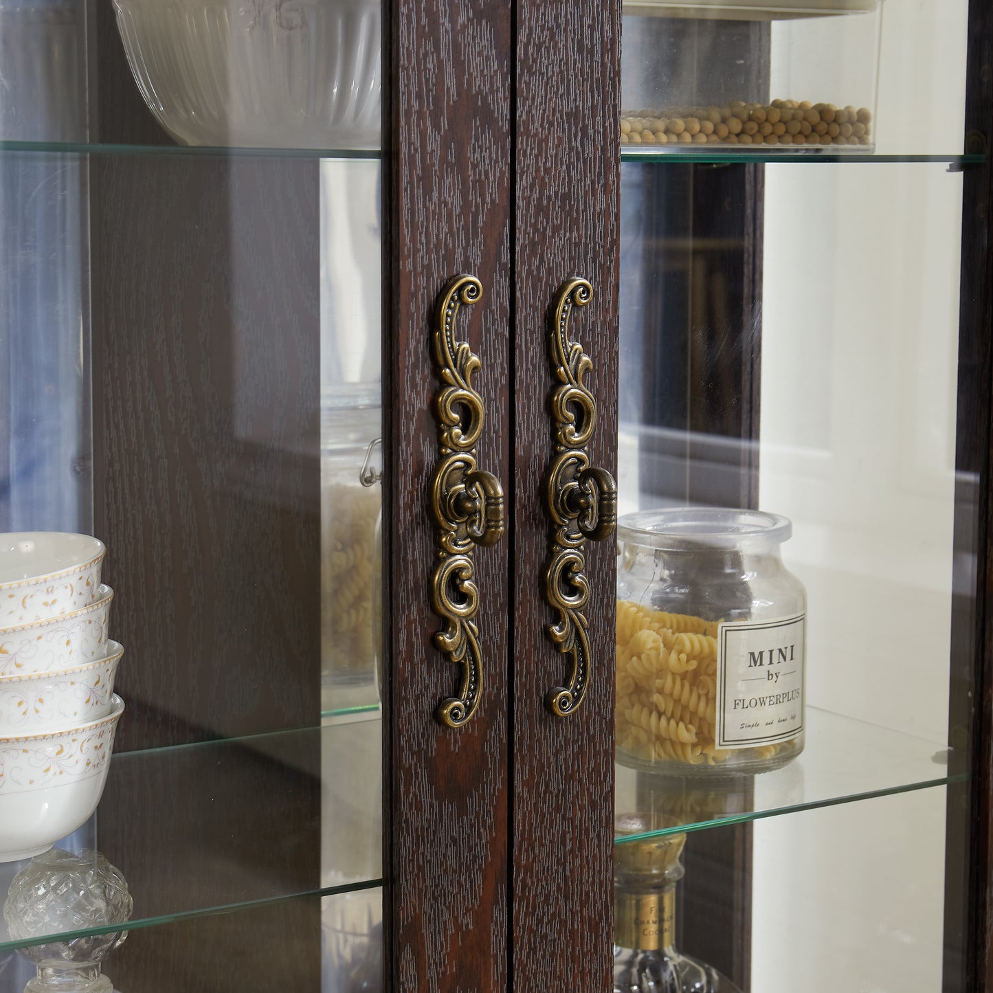 2 Door Curio Cabinet Cherry - Display Storage for Home Office