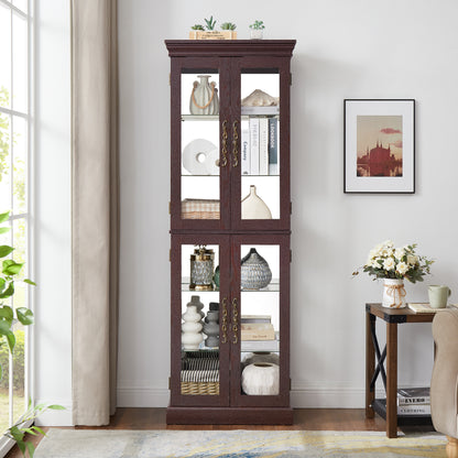 Living Room Lighted Cherry MDF Display Cabinet - 24.21 x 12.20 x 71.26", Storage
