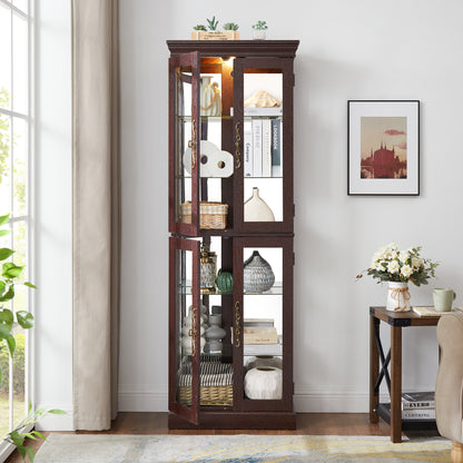 Living Room Lighted Cherry MDF Display Cabinet - 24.21 x 12.20 x 71.26", Storage