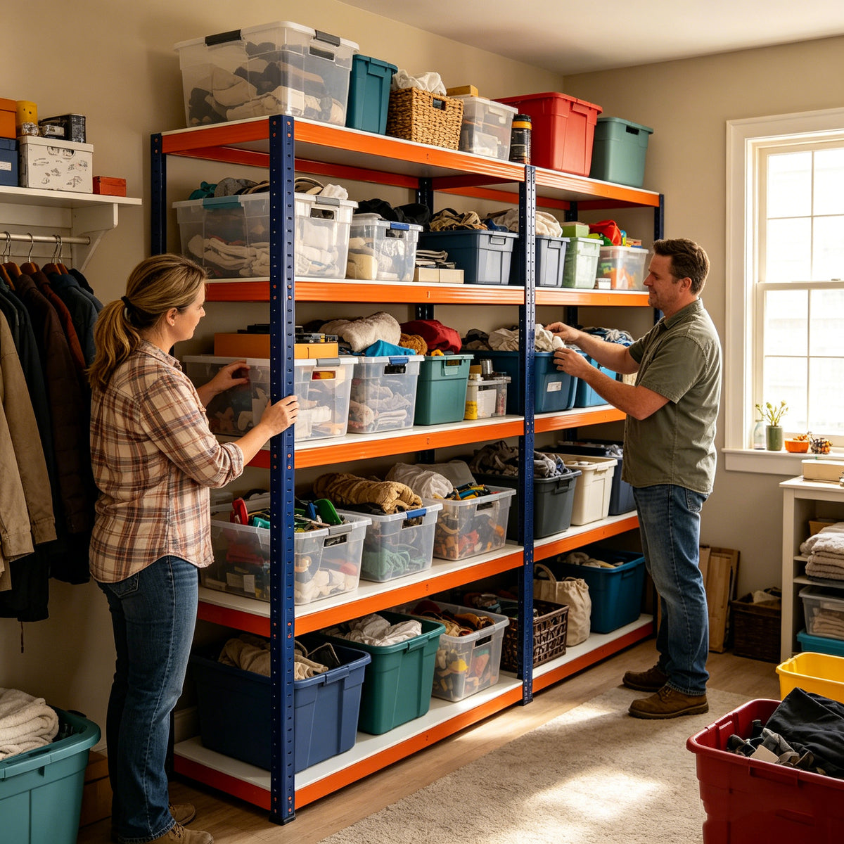 71" Blue & Orange Iron Storage Shelves - Heavy Duty Garage Shelving