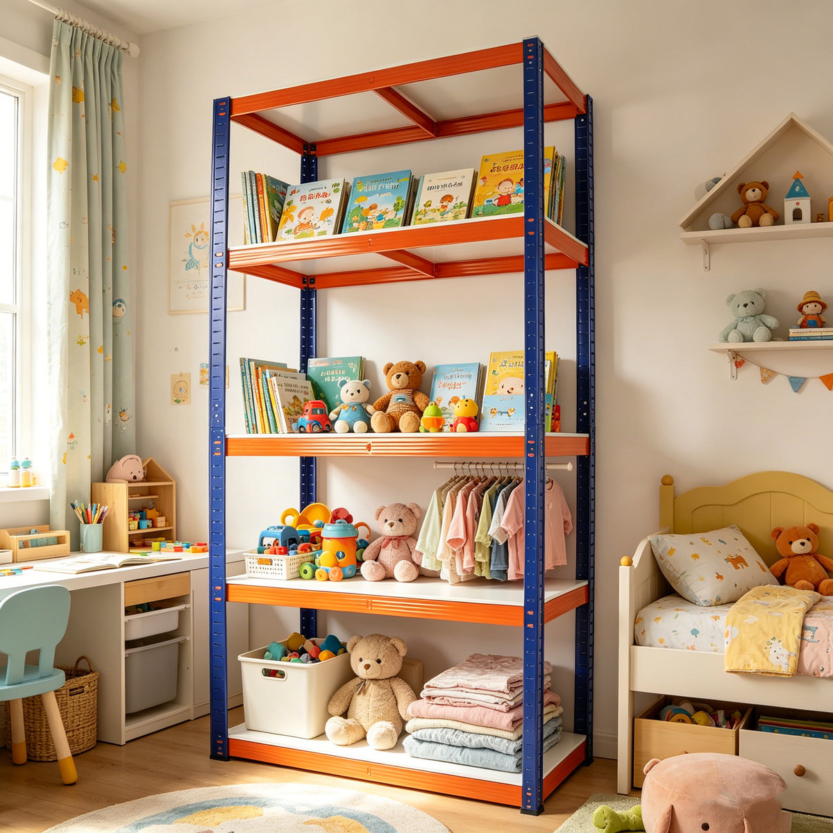 71" Blue & Orange Iron Storage Shelves - Heavy Duty Garage Shelving