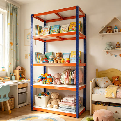 71" Blue & Orange Iron Storage Shelves - Heavy Duty Garage Shelving