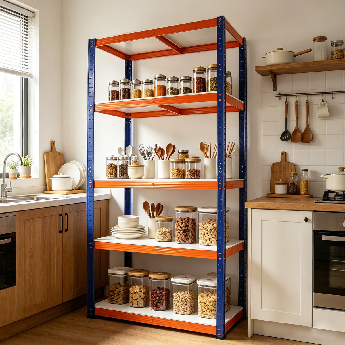 71" Blue & Orange Iron Storage Shelves - Heavy Duty Garage Shelving