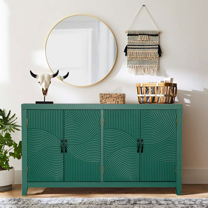 59"Green Accent Cabinet with 4 Doors, Mid Century Modern Pantry Cabinet, Wood Buffet Cabinet, Media Cabinet, Console Cabinet, Cabinet for Entryway, Living Room, Bedroom, Dining Room