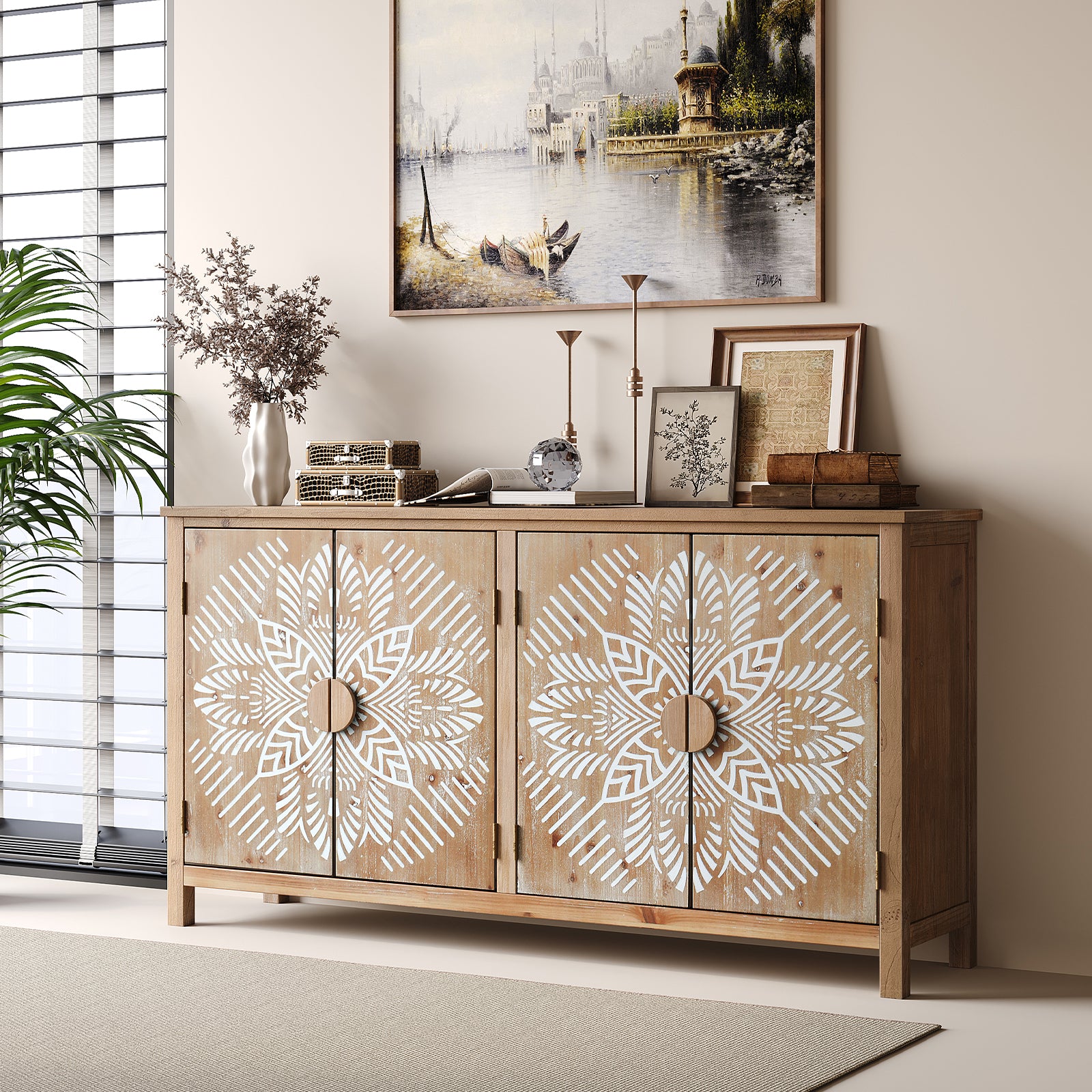 Antique Brown Accent Cabinet for Dining Room or Living Area Storage for Living Room