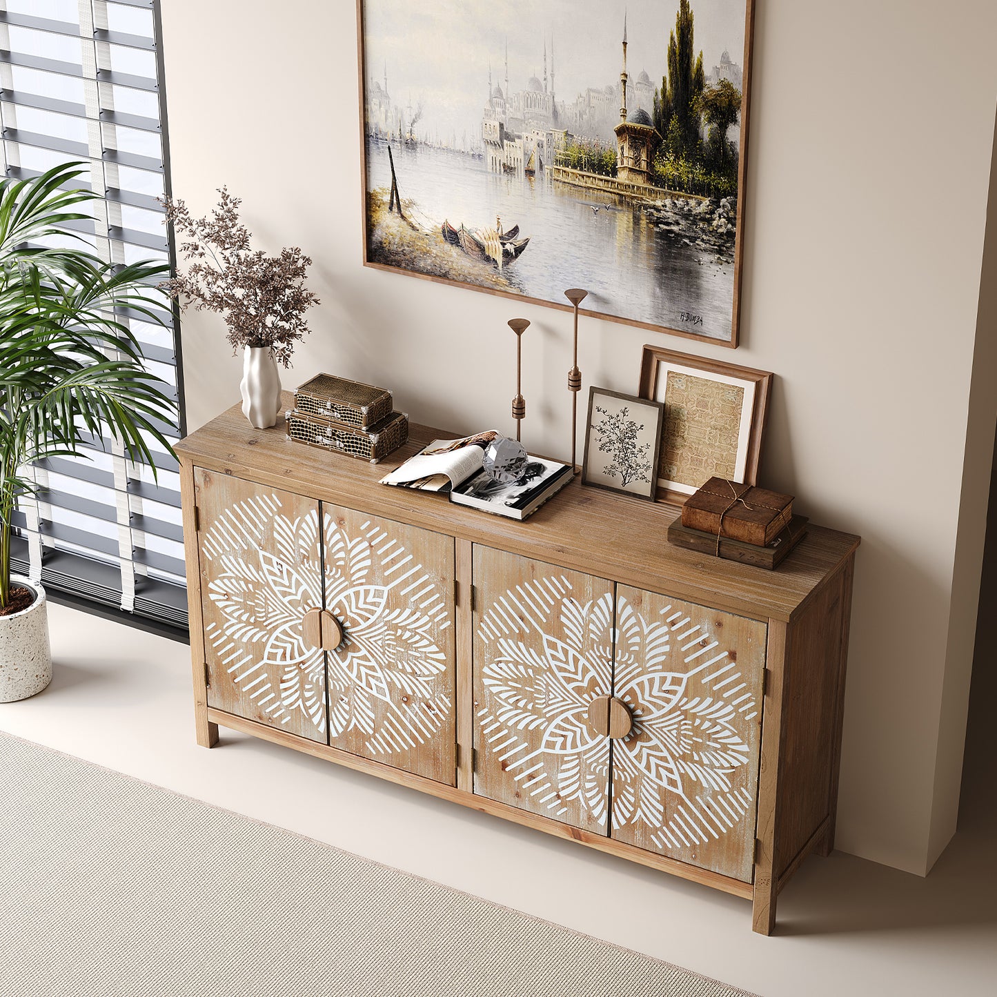 Antique Brown Accent Cabinet for Dining Room or Living Area Storage for Living Room