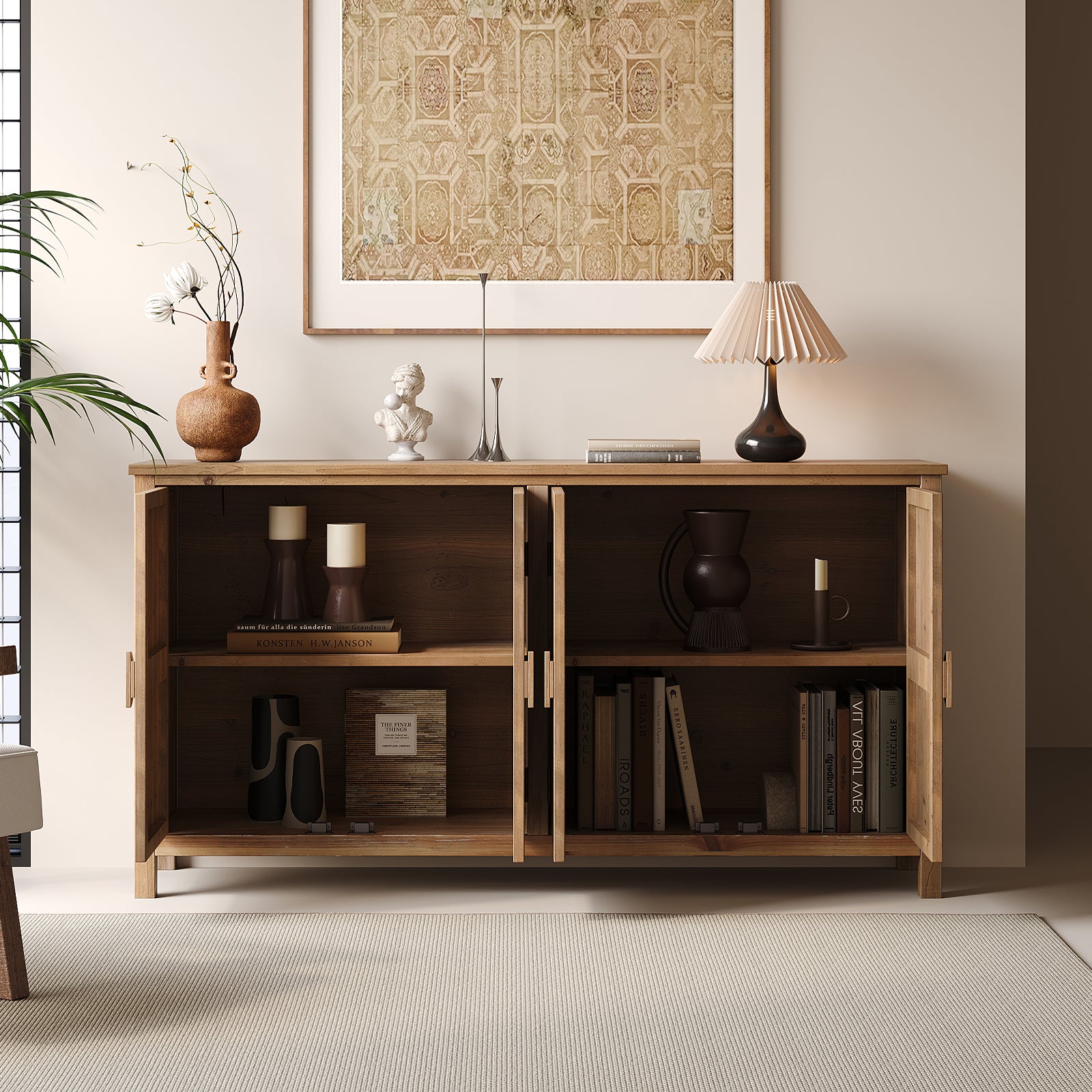Antique Brown Accent Cabinet for Dining Room or Living Area Storage for Living Room
