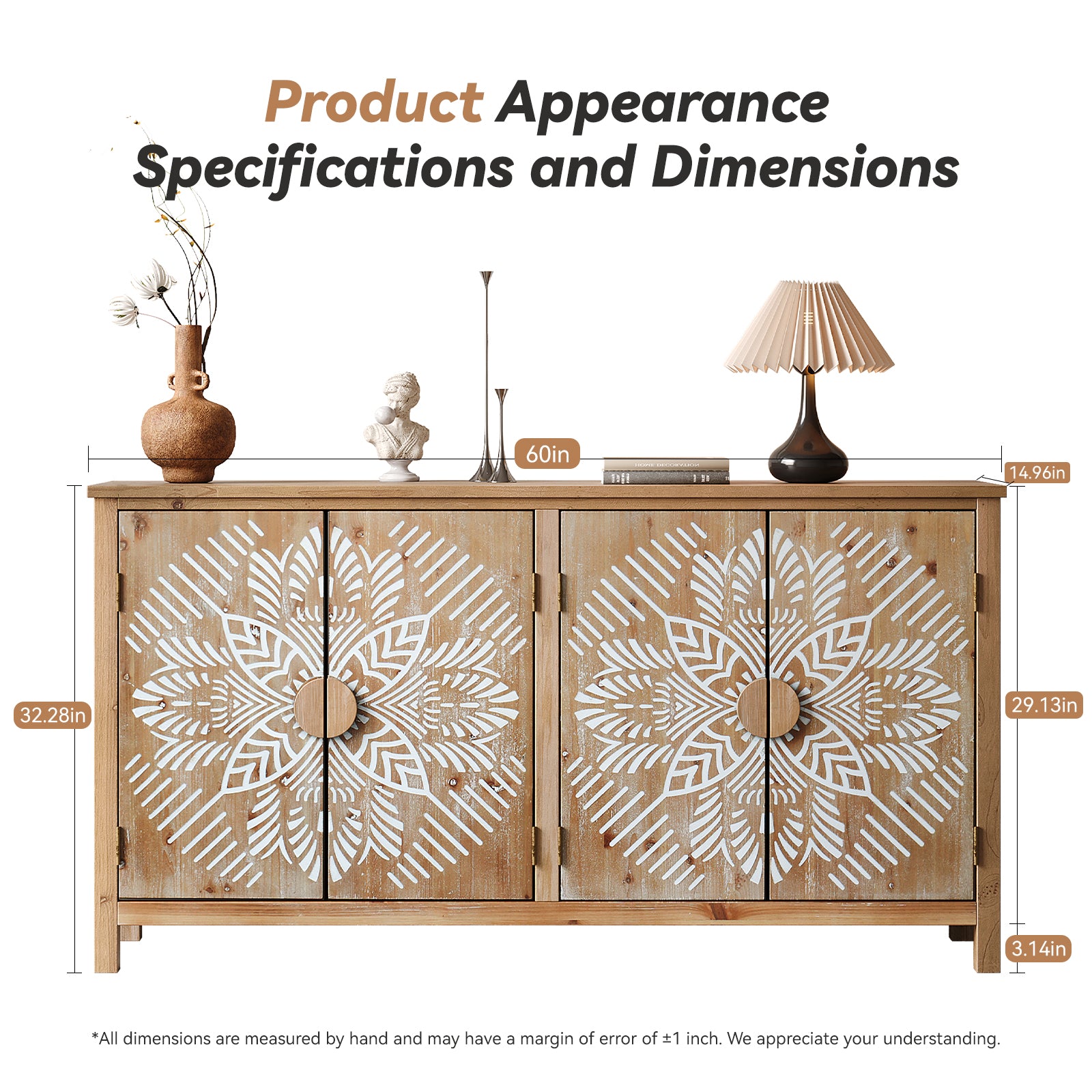 Antique Brown Accent Cabinet for Dining Room or Living Area Storage for Living Room