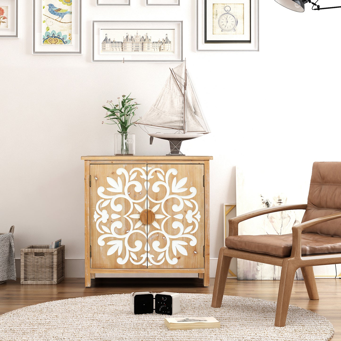 Antique Brown+White Accent Chest - Dining Room Storage