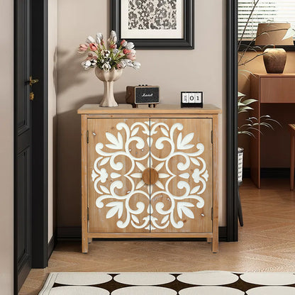 Antique Brown+White Accent Chest - Dining Room Storage