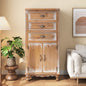 Rustic Wooden Storage Cabinet with Decorative Cutout Door & 3 Drawers, Tall Narrow Organizer for Living Room, Bedroom(Natural Wood)