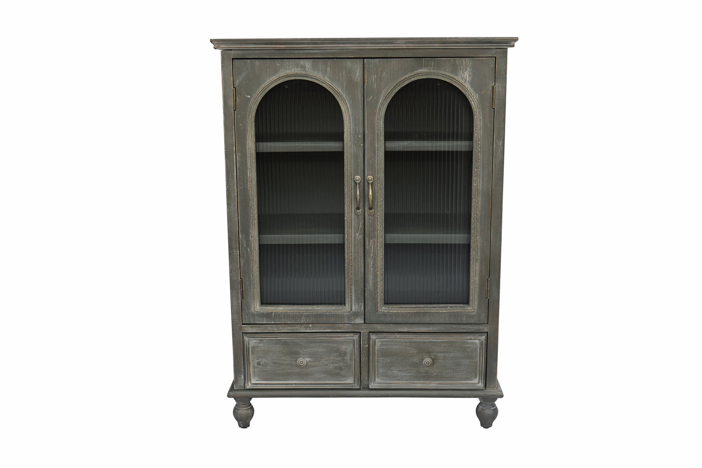 Black & Grey Farmhouse Storage Cabinet - Kitchen Pantry with Glass Doors