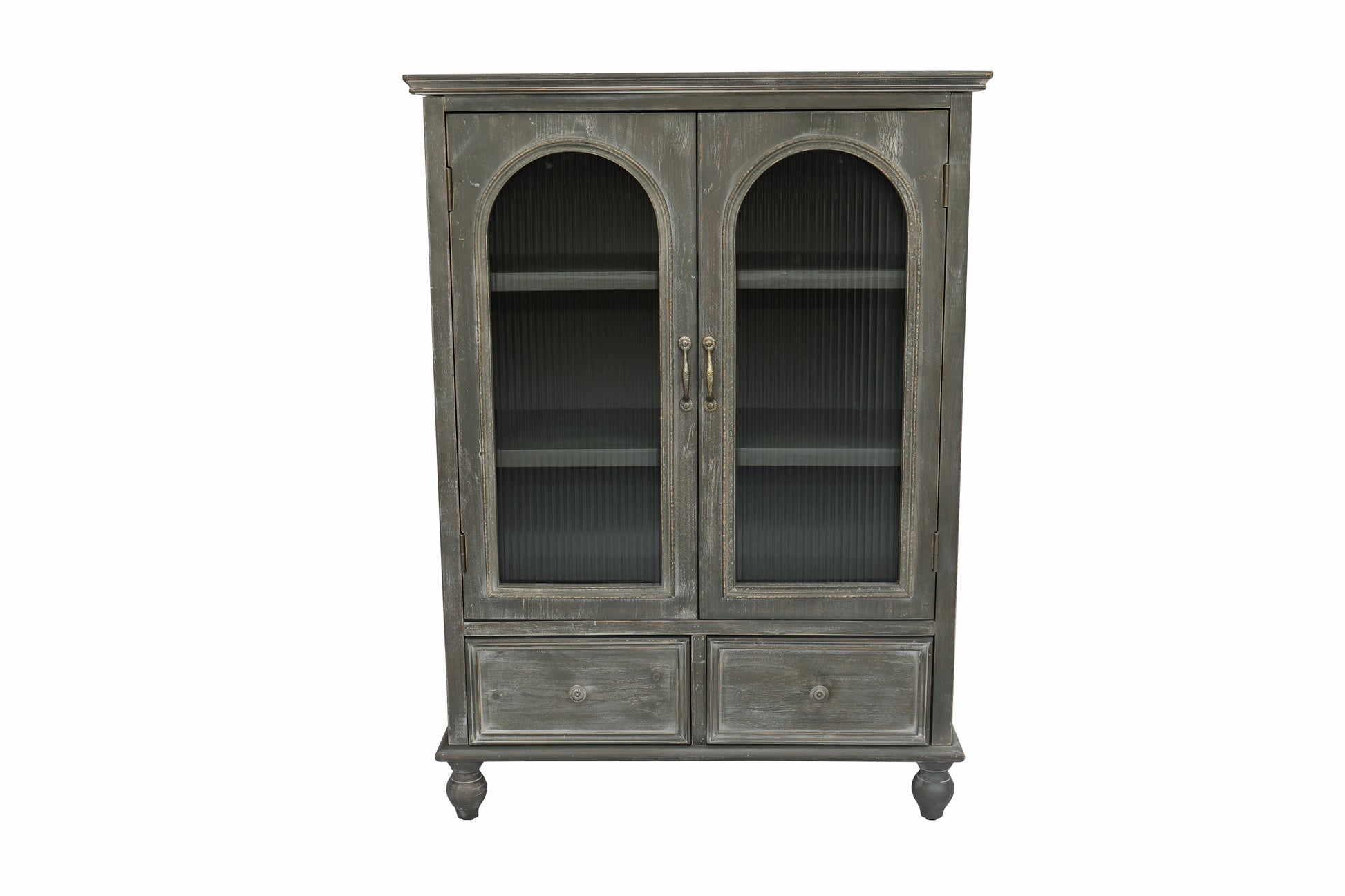 Black & Grey Farmhouse Storage Cabinet - Kitchen Pantry with Glass Doors