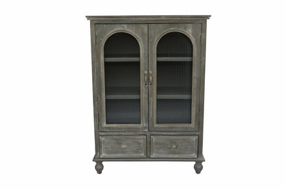 Black & Grey Farmhouse Storage Cabinet - Kitchen Pantry with Glass Doors