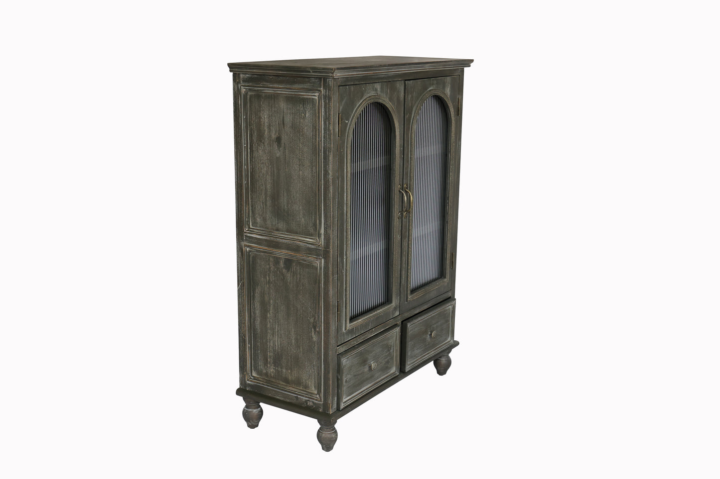Black & Grey Farmhouse Storage Cabinet - Kitchen Pantry with Glass Doors
