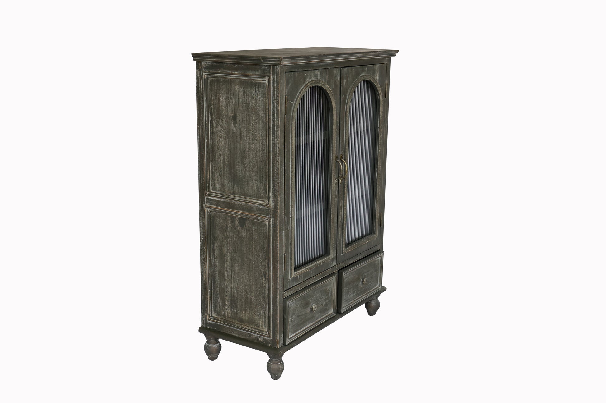 Black & Grey Farmhouse Storage Cabinet - Kitchen Pantry with Glass Doors