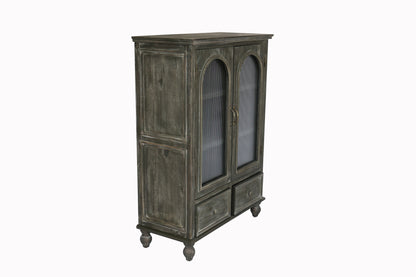 Black & Grey Farmhouse Storage Cabinet - Kitchen Pantry with Glass Doors