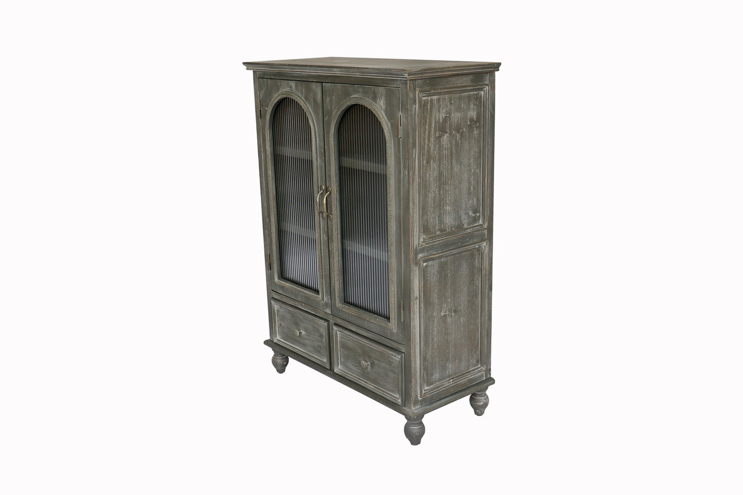 Black & Grey Farmhouse Storage Cabinet - Kitchen Pantry with Glass Doors