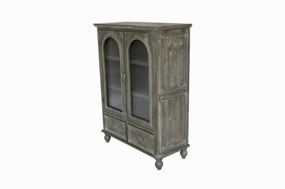 Black & Grey Farmhouse Storage Cabinet - Kitchen Pantry with Glass Doors
