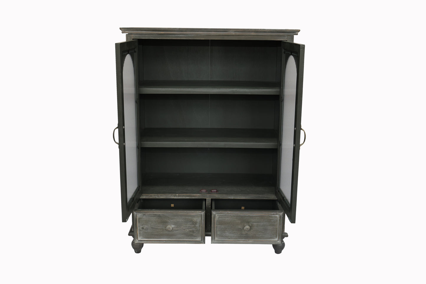 Black & Grey Farmhouse Storage Cabinet - Kitchen Pantry with Glass Doors