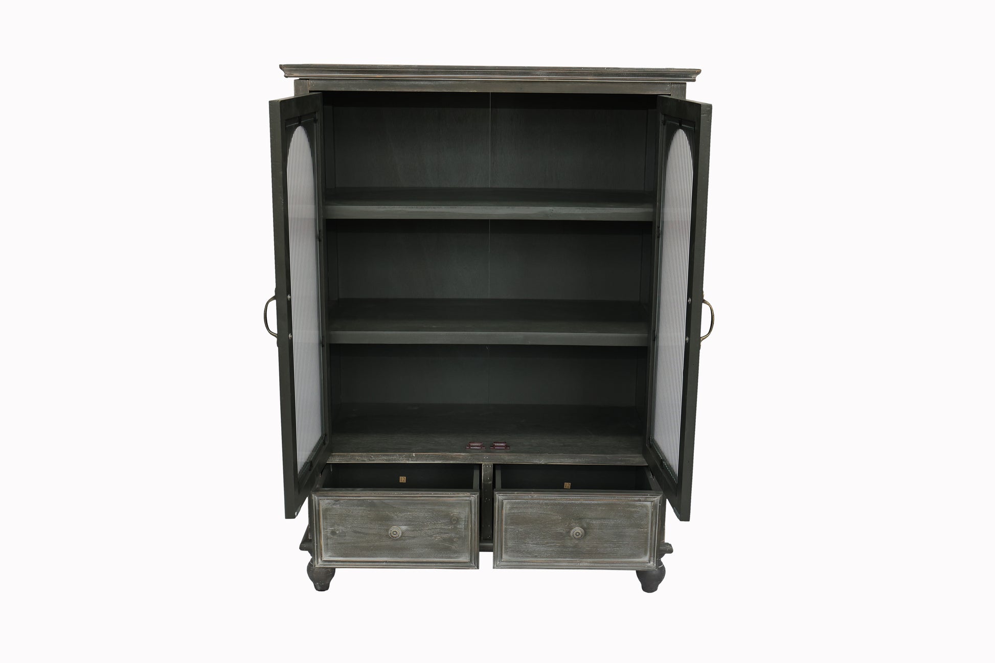 Black & Grey Farmhouse Storage Cabinet - Kitchen Pantry with Glass Doors