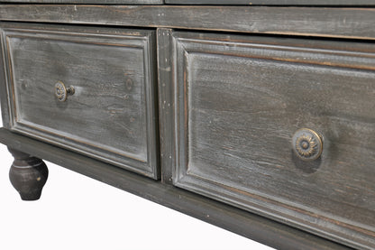 Black & Grey Farmhouse Storage Cabinet - Kitchen Pantry with Glass Doors