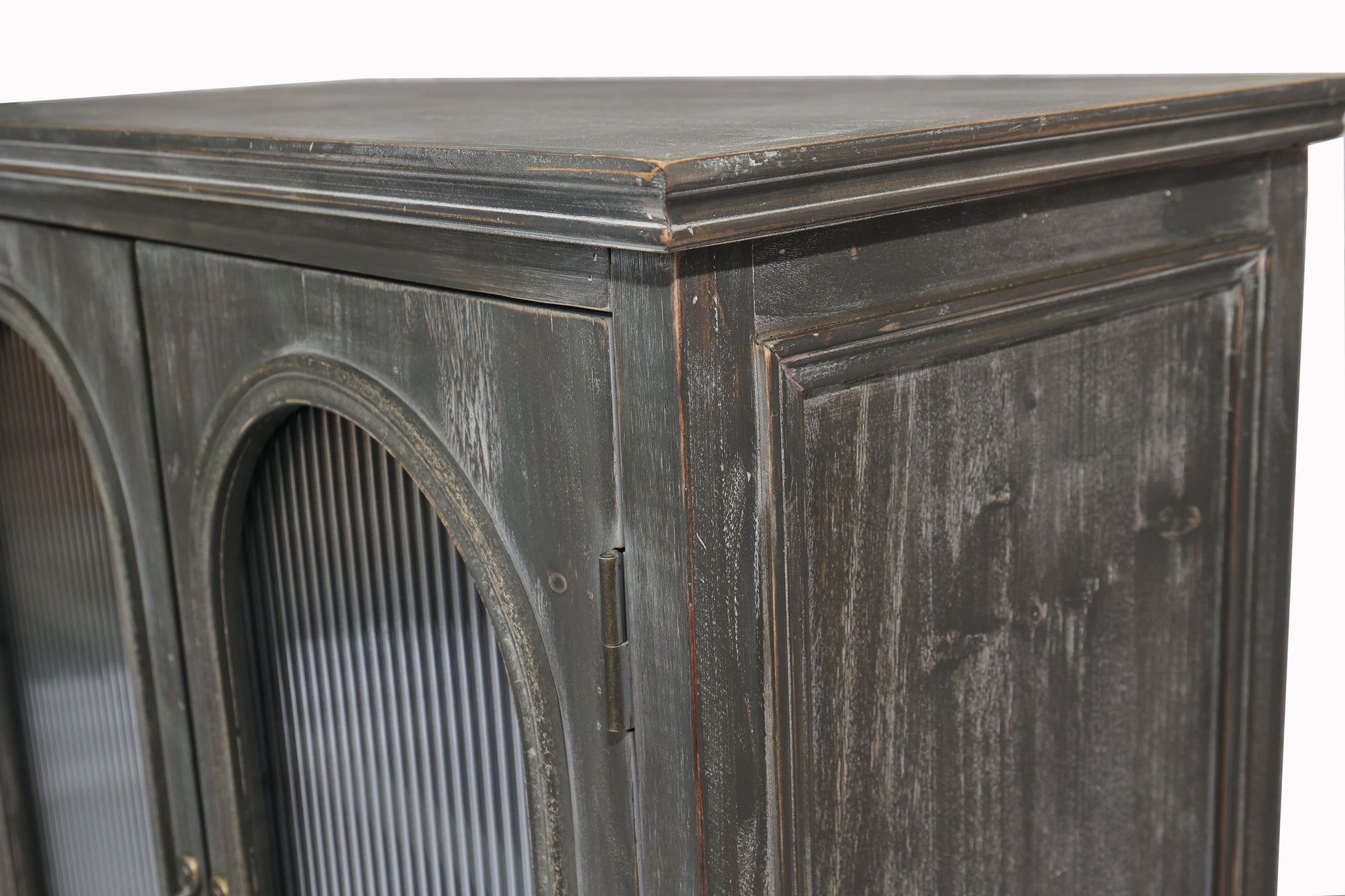 Black & Grey Farmhouse Storage Cabinet - Kitchen Pantry with Glass Doors