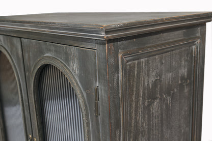 Black & Grey Farmhouse Storage Cabinet - Kitchen Pantry with Glass Doors
