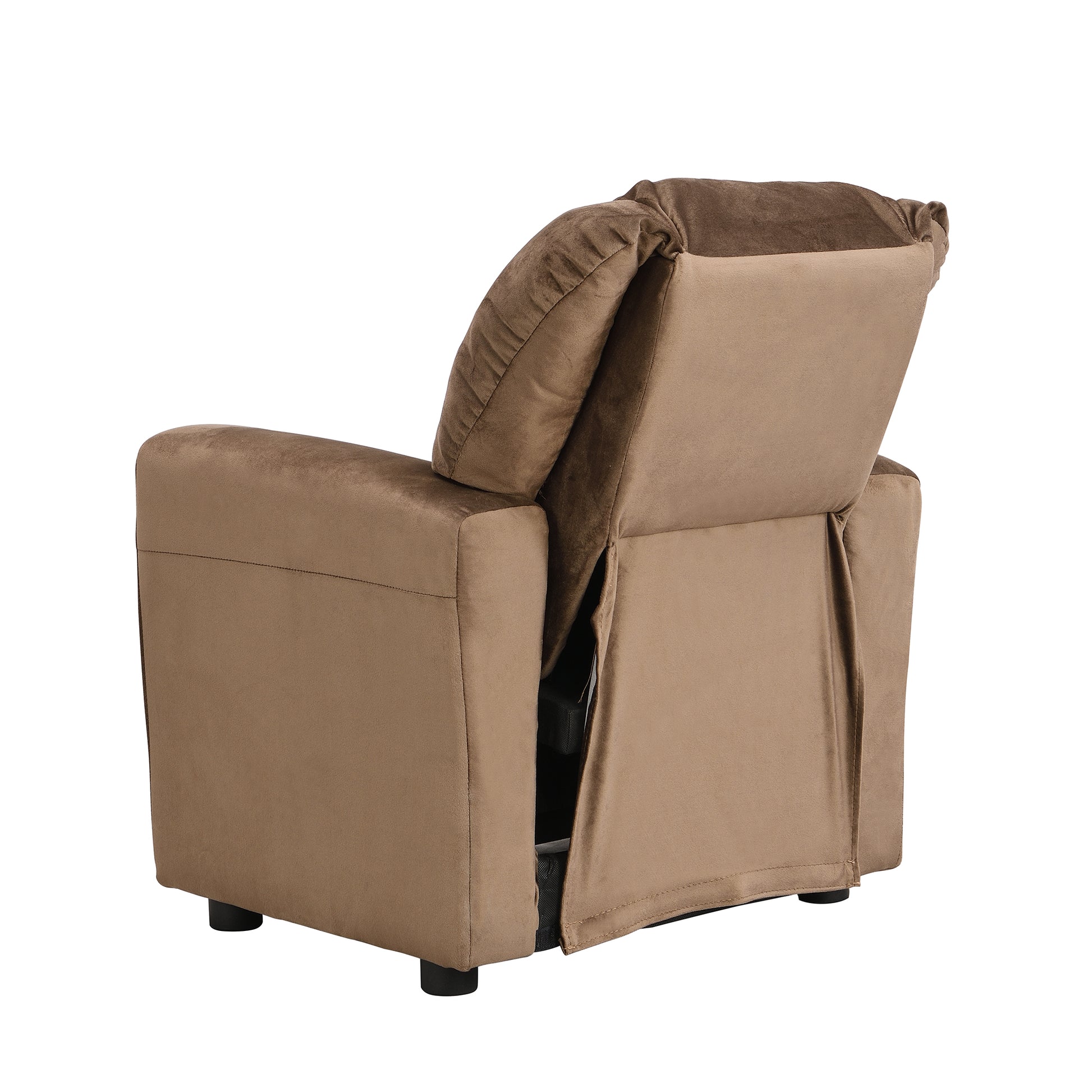 Kids Recliner Chair - Brown Velvet, Cup Holder & Footrest