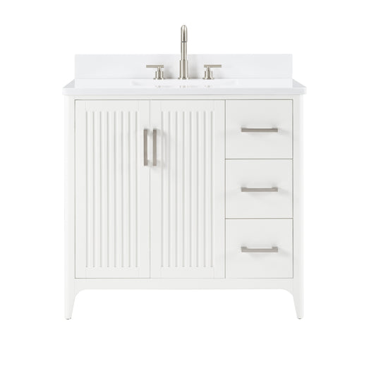 36 Inch White Bathroom Vanity - Solid Wood Farmhouse Style