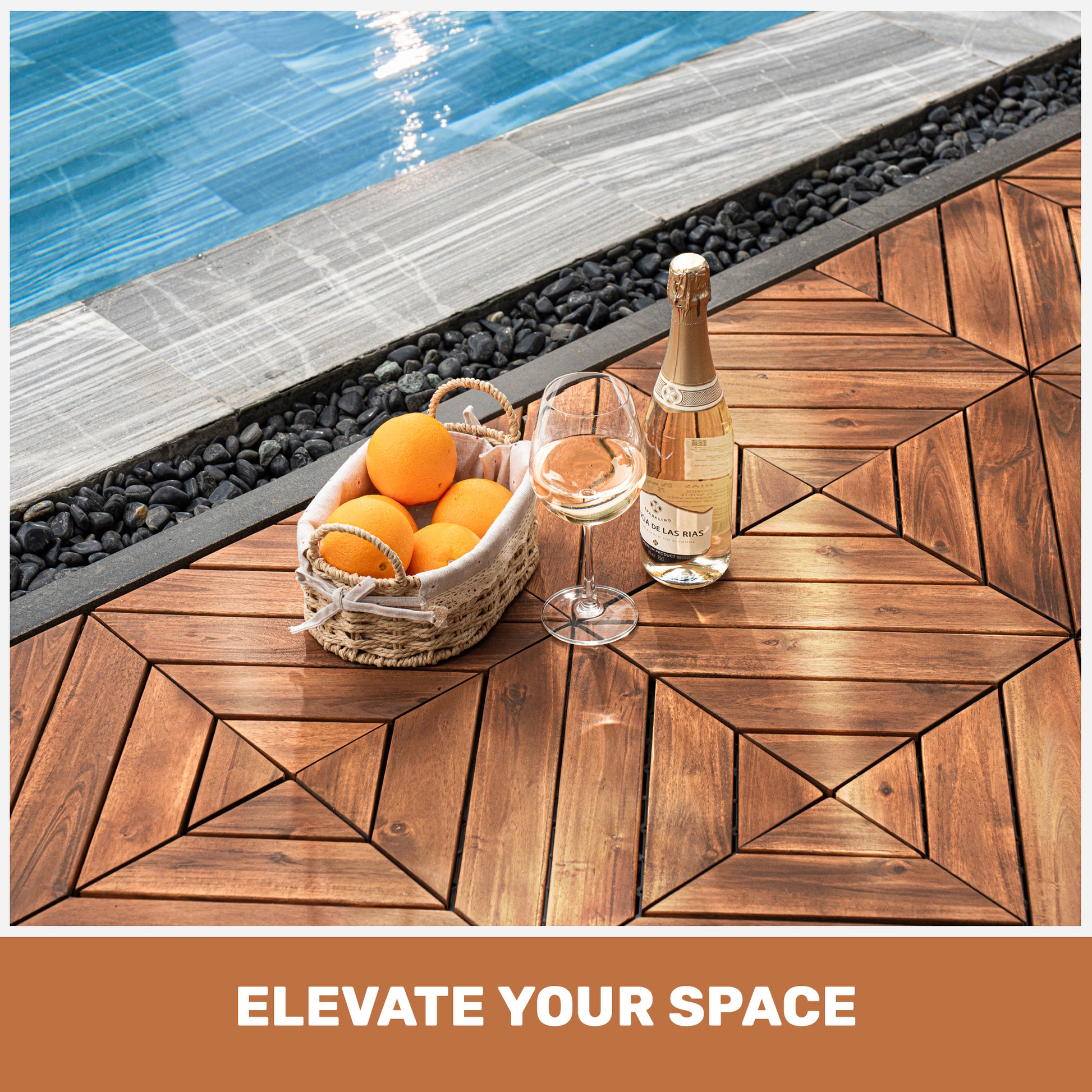 12x12 Acacia Wood Deck Tiles - 27 Piece Outdoor Flooring