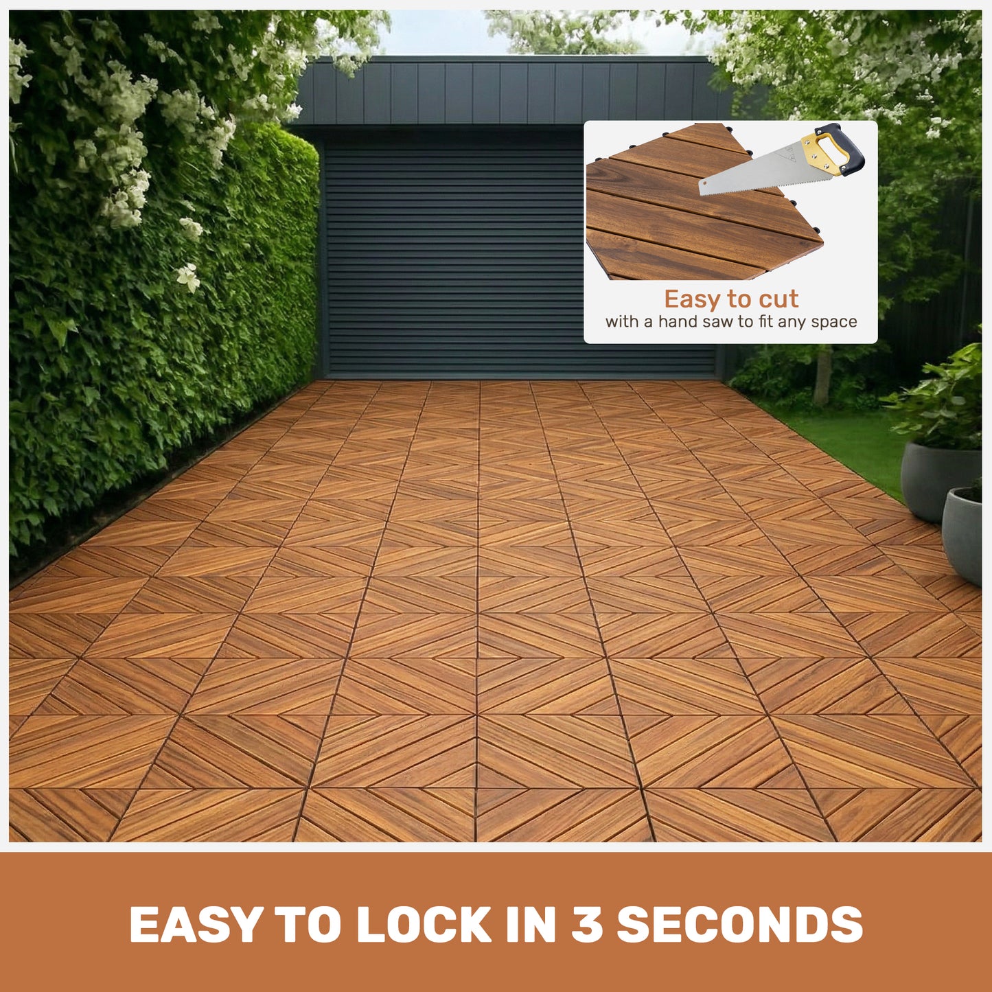 12x12 Acacia Wood Deck Tiles - 27 Piece Outdoor Flooring