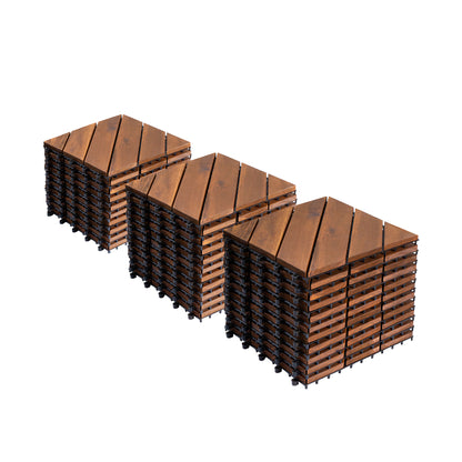 27 PCS Interlocking Deck Tiles Diagonal Pattern, 12" x 12" Acacia Wood Tiles For Patio, Waterproof, All-Weather, Outdoor Decking For Garden, Pool, Balcony,...
