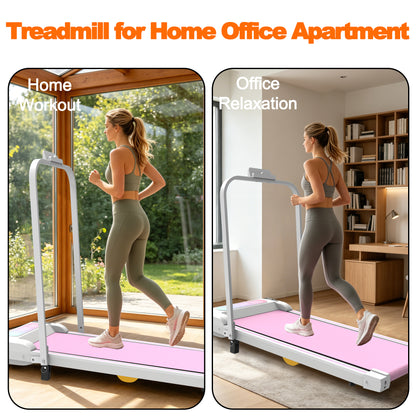 Pink Folding Under Desk Treadmill with Incline for Home Fitness