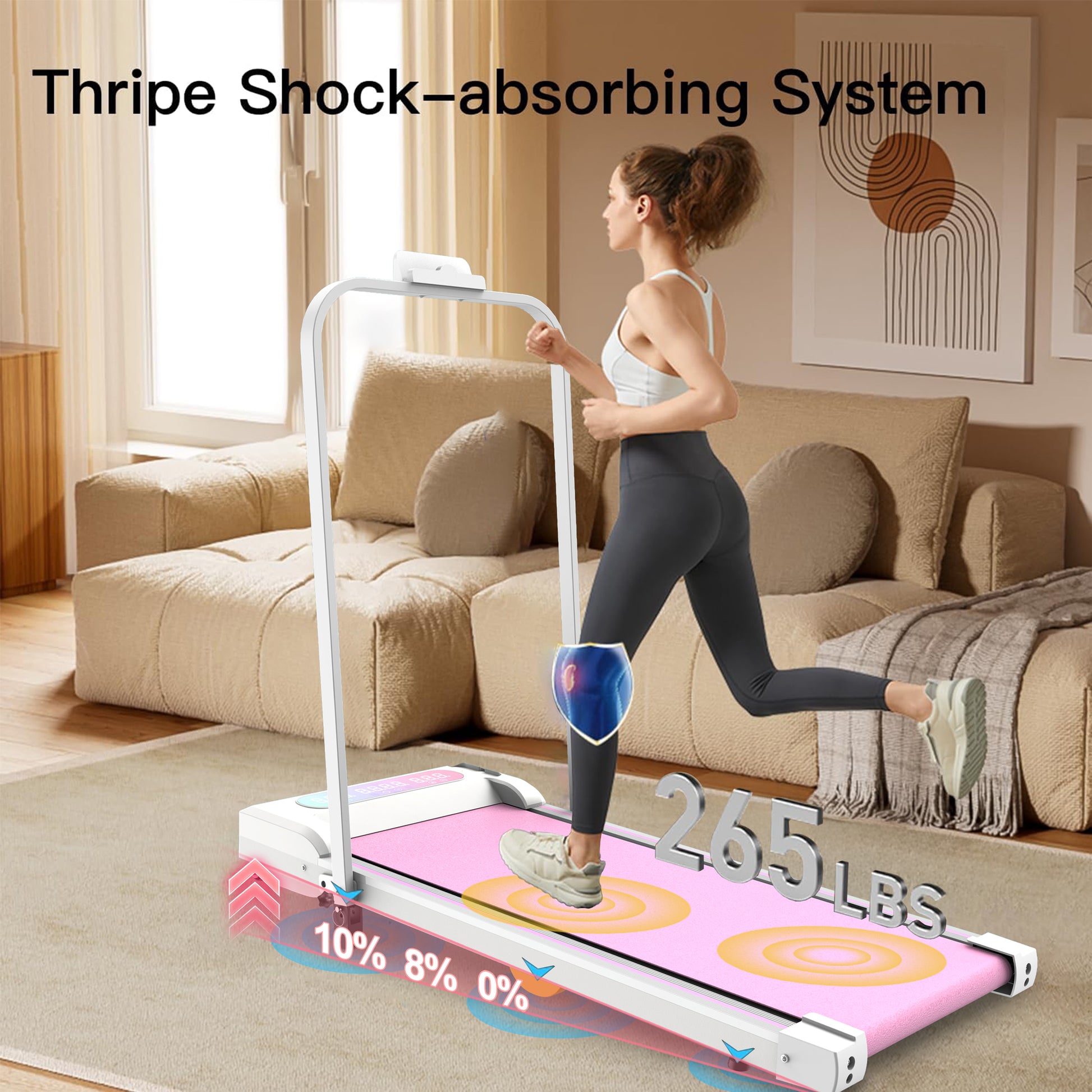 Pink Folding Under Desk Treadmill with Incline for Home Fitness