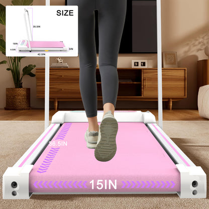 Pink Folding Under Desk Treadmill with Incline for Home Fitness