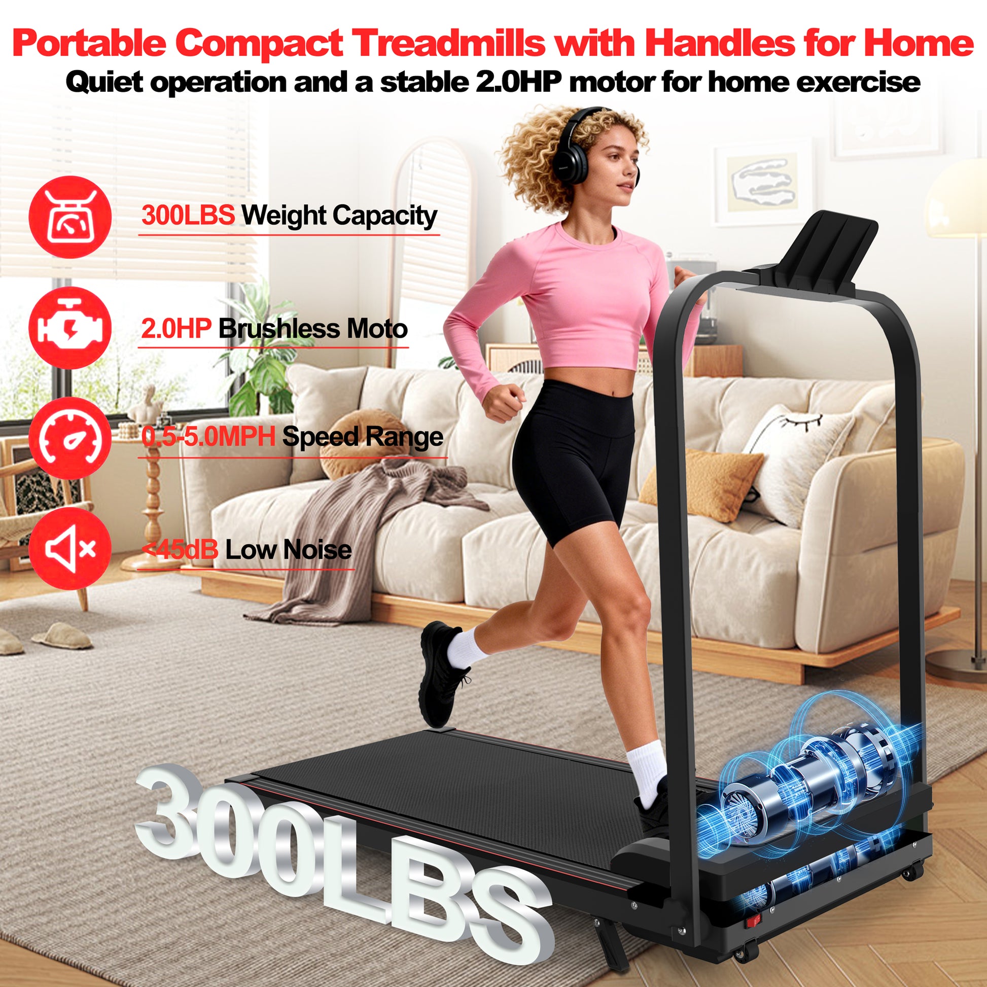 Foldable Treadmill with Vibration Pad, 2.0HP Motor for Home Fitness