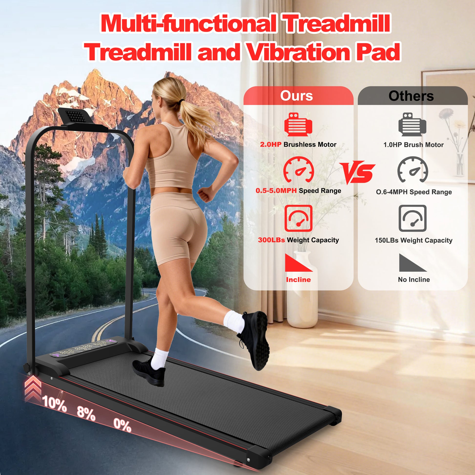 Foldable Treadmill with Vibration Pad, 2.0HP Motor for Home Fitness