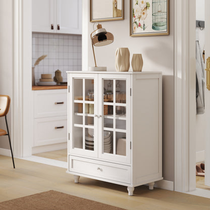 White Buffet Cabinet - MDF Glass Storage Sideboard