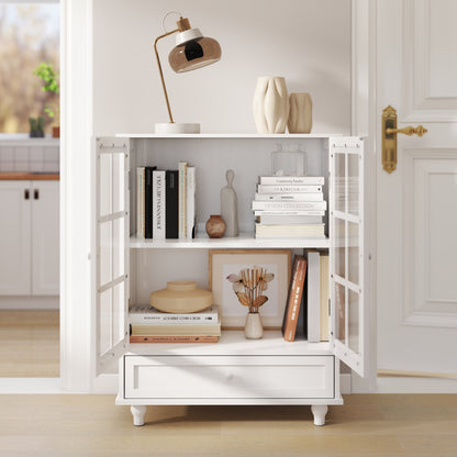 White Buffet Cabinet - MDF Glass Storage Sideboard