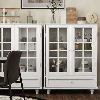 White Buffet Cabinet - MDF Glass Storage Sideboard
