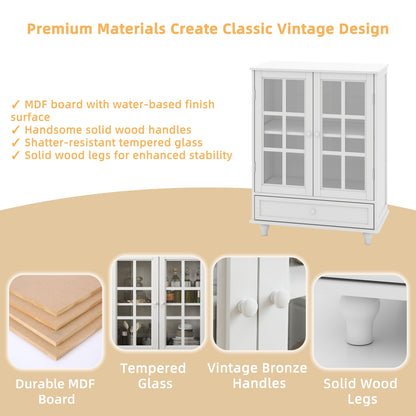 White Buffet Cabinet - MDF Glass Storage Sideboard