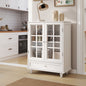 Minimalist White Buffet Cabinet with Double Glass Doors and Drawer, Modern Wooden Storage Sideboard Cupboard for Living room, Dining Room Hallway Entryway