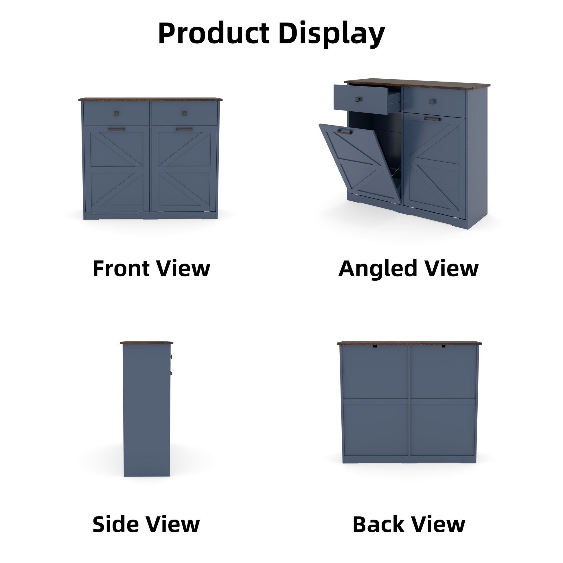 Farmhouse Blue Trash Cabinet - 20 Gallon Can Storage for Living Room