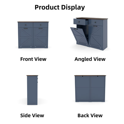 Farmhouse Blue Trash Cabinet - 20 Gallon Can Storage for Living Room